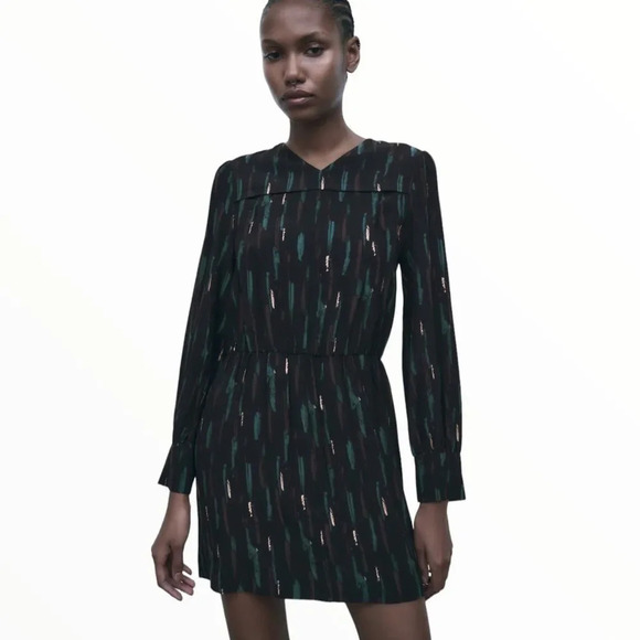 ZARA | Black | PRINTED SHORT DRESS - Picture 6 of 10